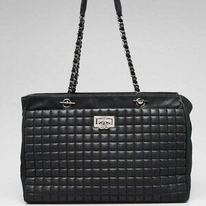 Chanel Black Bubble Quilt Iridescent Calfskin Leather CC Lock Tote Bag
